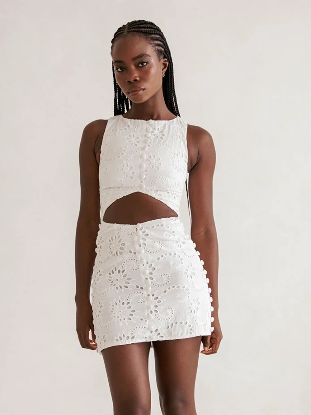 Sabo Skirt White Eyelet Mini Dress with Cutout Detail